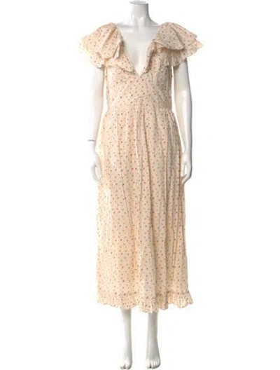 Pre-owned Christy Dawn Floral Print Long Dress In Neutral