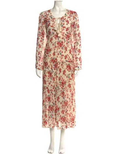 Pre-owned Christy Dawn Floral Print Long Dress In Neutral