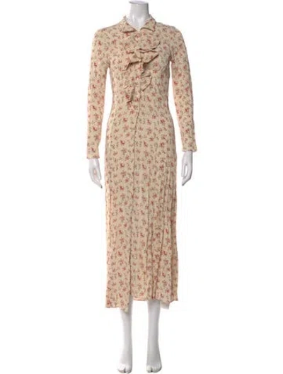 Pre-owned Christy Dawn Floral Print Long Dress In Neutral