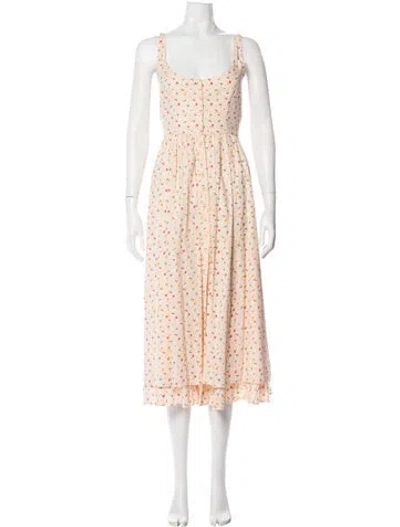 Pre-owned Christy Dawn Floral Print Long Dress In Neutral