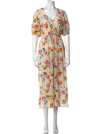 Pre-owned Christy Dawn Floral Print Long Dress In Neutral