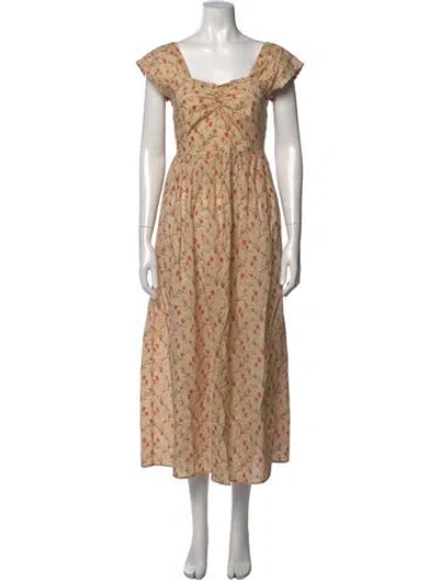 Pre-owned Christy Dawn Floral Print Long Dress In Neutrals