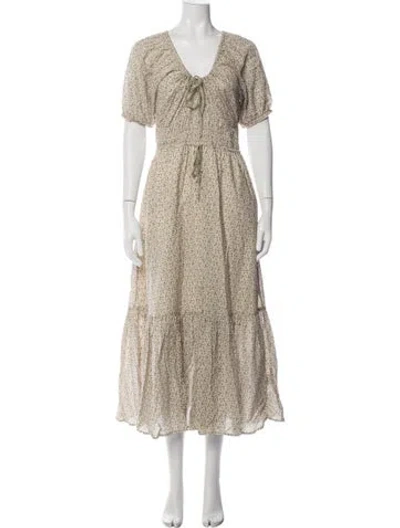 Pre-owned Christy Dawn Floral Print Long Dress In Neutrals