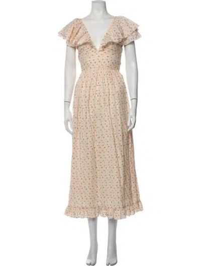 Pre-owned Christy Dawn Floral Print Long Dress In Neutrals