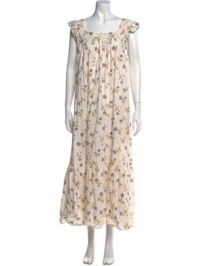 Pre-owned Christy Dawn Floral Print Long Dress In Neutrals