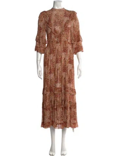 Pre-owned Christy Dawn Floral Print Long Dress In Orange