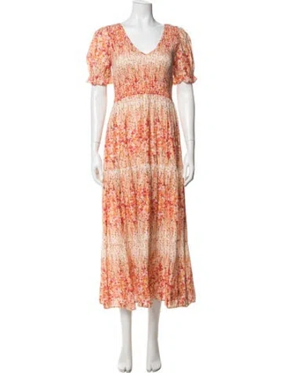Pre-owned Christy Dawn Floral Print Long Dress In Orange