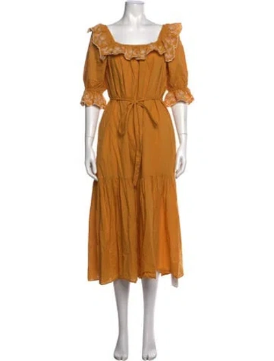 Pre-owned Christy Dawn Floral Print Long Dress In Orange