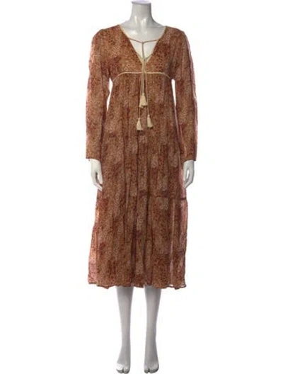 Pre-owned Christy Dawn Floral Print Long Dress In Orange