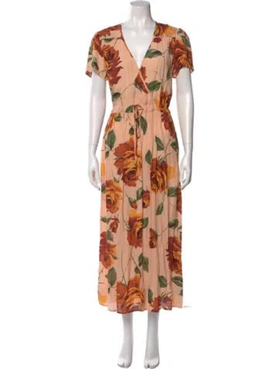 Pre-owned Christy Dawn Floral Print Long Dress In Pink