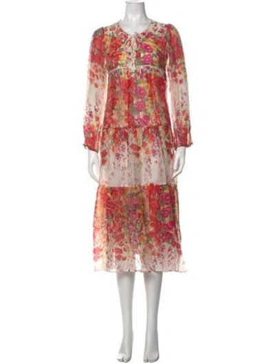 Pre-owned Christy Dawn Floral Print Long Dress In Pink
