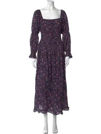 Pre-owned Christy Dawn Floral Print Long Dress In Purple