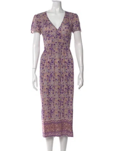 Pre-owned Christy Dawn Floral Print Long Dress In Purple