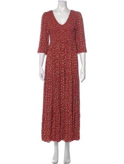 Pre-owned Christy Dawn Floral Print Long Dress In Red