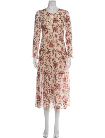 Pre-owned Christy Dawn Floral Print Long Dress In Red