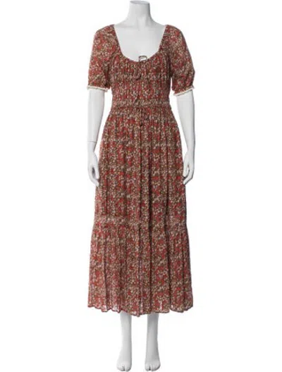 Pre-owned Christy Dawn Floral Print Long Dress In Red