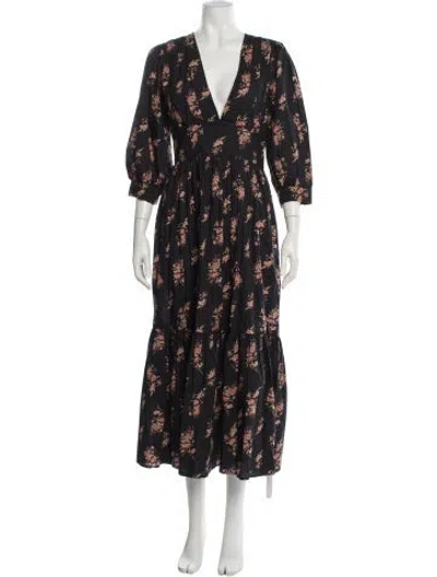 Pre-owned Christy Dawn Floral Print Long Dress W/ Tags In Black