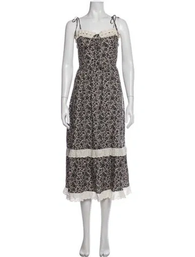 Pre-owned Christy Dawn Floral Print Long Dress W/ Tags In Black