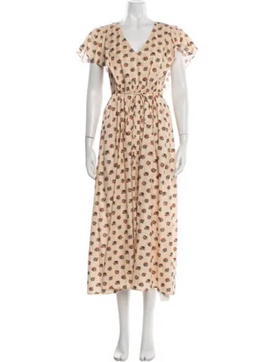 Pre-owned Christy Dawn Floral Print Long Dress W/ Tags In Blue/brown/green