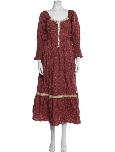 Pre-owned Christy Dawn Floral Print Long Dress W/ Tags In Red