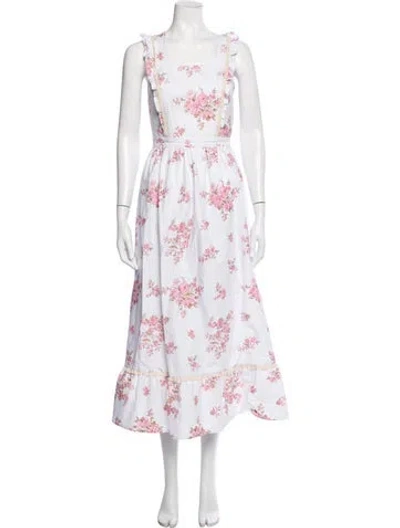 Pre-owned Christy Dawn Floral Print Long Dress W/ Tags In White