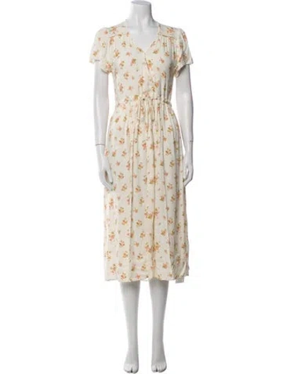 Pre-owned Christy Dawn Floral Print Long Dress In White