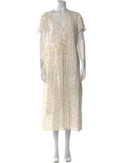 Pre-owned Christy Dawn Floral Print Long Dress In White