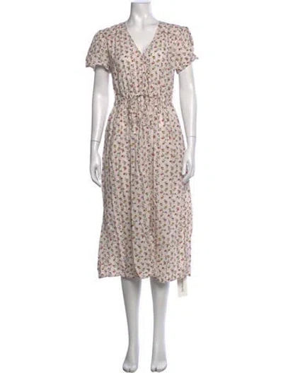 Pre-owned Christy Dawn Floral Print Long Dress In White
