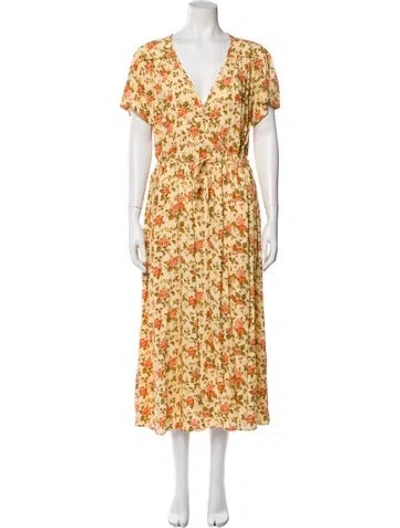 Pre-owned Christy Dawn Floral Print Long Dress In Yellow
