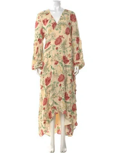 Pre-owned Christy Dawn Floral Print Long Dress In Yellow