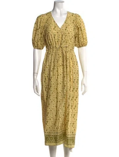 Pre-owned Christy Dawn Floral Print Long Dress In Yellow