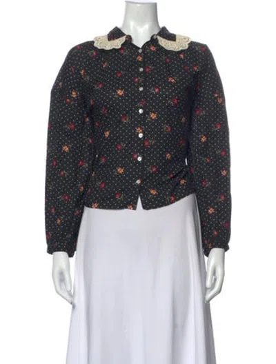 Pre-owned Christy Dawn Floral Print Long Sleeve Button-up Top In Multicolor