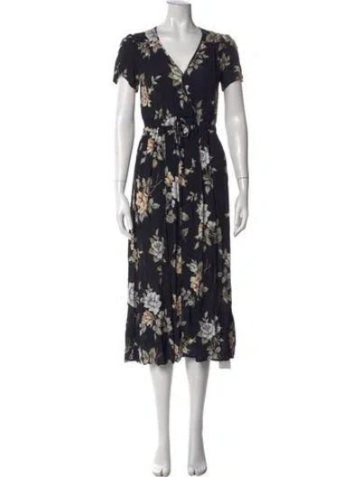 Pre-owned Christy Dawn Floral Print Midi Length Dress In Black