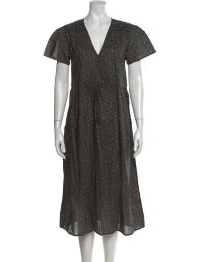 Pre-owned Christy Dawn Floral Print Midi Length Dress In Black