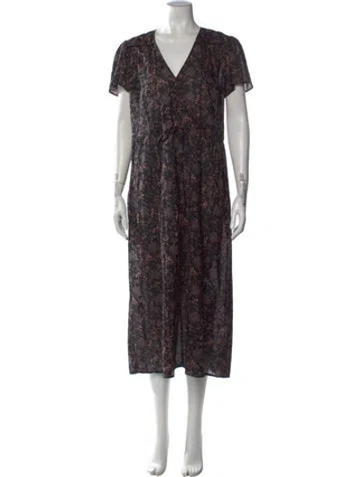 Pre-owned Christy Dawn Floral Print Midi Length Dress In Black