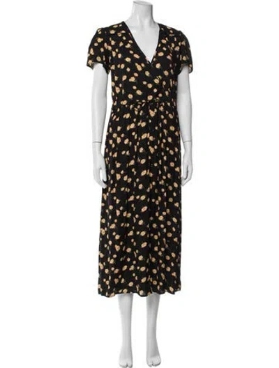 Pre-owned Christy Dawn Floral Print Midi Length Dress In Black