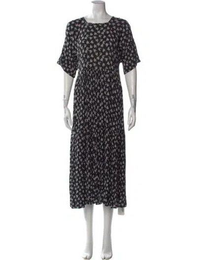 Pre-owned Christy Dawn Floral Print Midi Length Dress In Black