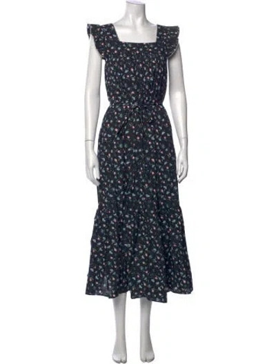 Pre-owned Christy Dawn Floral Print Midi Length Dress In Black