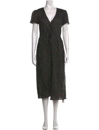 Pre-owned Christy Dawn Floral Print Midi Length Dress In Black
