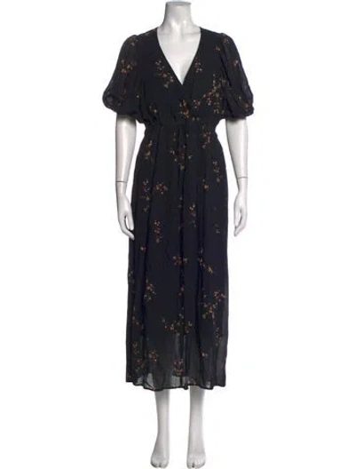 Pre-owned Christy Dawn Floral Print Midi Length Dress In Black