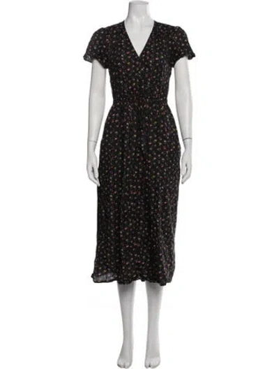 Pre-owned Christy Dawn Floral Print Midi Length Dress In Black