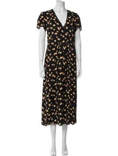 Pre-owned Christy Dawn Floral Print Midi Length Dress In Black