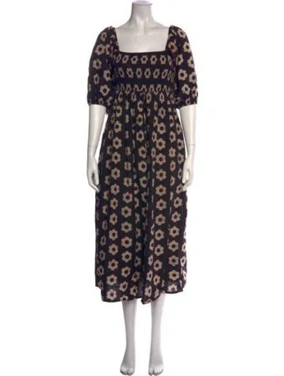 Pre-owned Christy Dawn Floral Print Midi Length Dress In Black