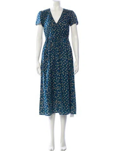 Pre-owned Christy Dawn Floral Print Midi Length Dress In Blue