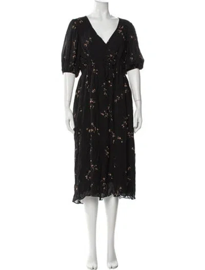 Pre-owned Christy Dawn Floral Print Midi Length Dress In Blue