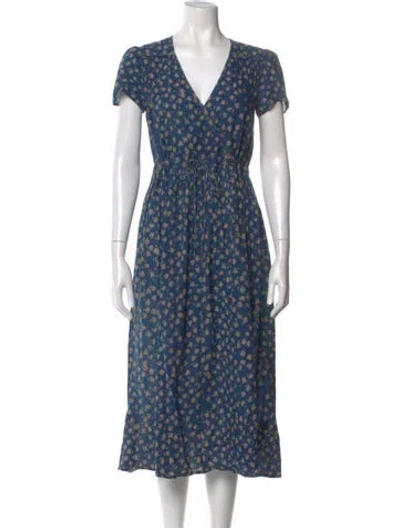 Pre-owned Christy Dawn Floral Print Midi Length Dress In Blue