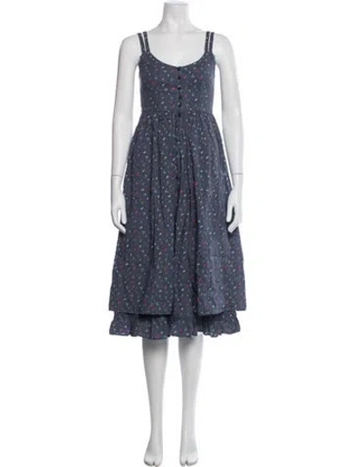 Pre-owned Christy Dawn Floral Print Midi Length Dress In Blue