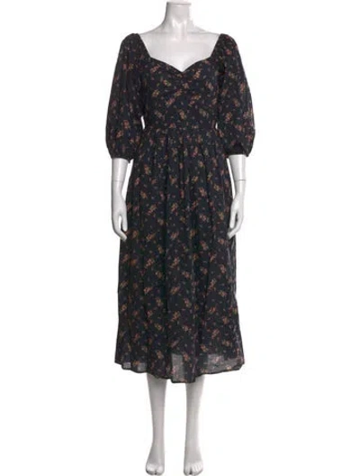 Pre-owned Christy Dawn Floral Print Midi Length Dress In Blue