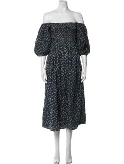 Pre-owned Christy Dawn Floral Print Midi Length Dress In Blue