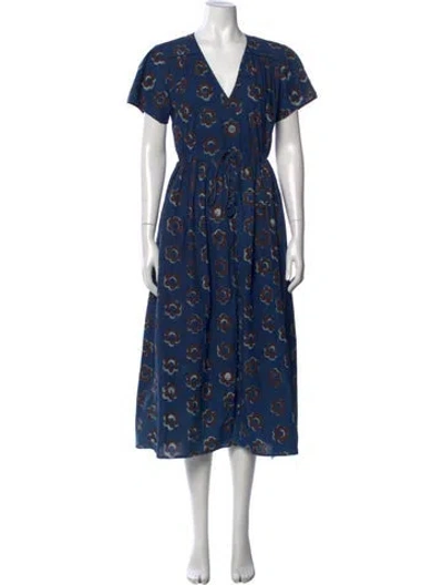 Pre-owned Christy Dawn Floral Print Midi Length Dress In Blue